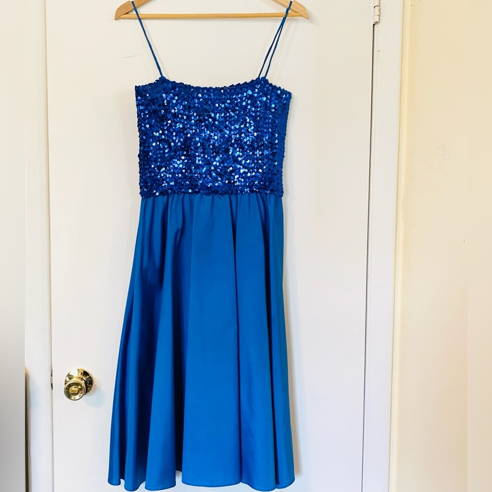 Vintage 80s Susan Roselli Vijack Glam Sequin Party Dance Dress Royal Blue 14 EUC
